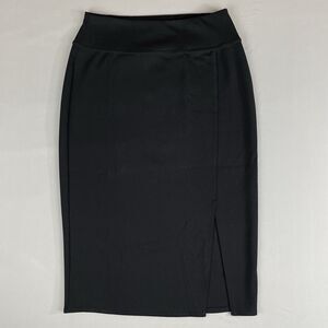 Worthington Double Knit Pencil Skirt Women's Sm Black Slit Basic Dark Academia